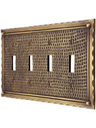 Bungalow Style Quad Toggle Switch Plate In Solid Cast Brass